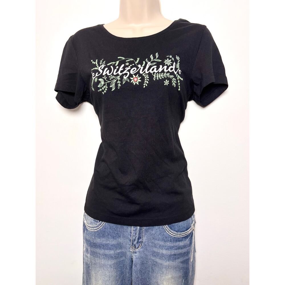 Black Switzerland Fitted Women’s T Shirt Graphic Print Cottagecore